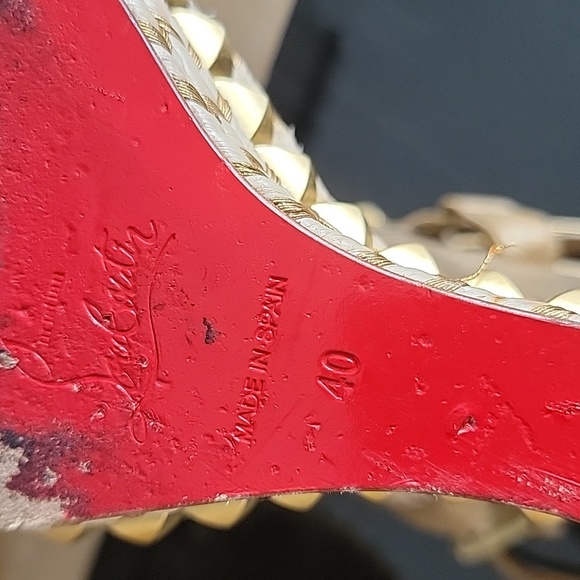 Christian Louboutin Gold Metallic Leather Cataclou Studded Wedges size 40 - Picture 6 of 7